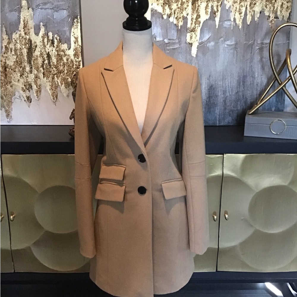 Tan Coat Blazer with Notched Lapels